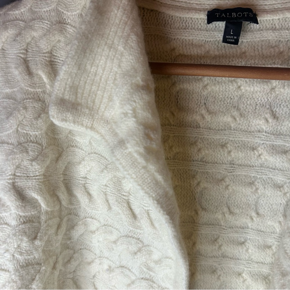 Talbots Cream Cable Knit Sweater Cardigan Wool Cashmere blend size large - Picture 6 of 10